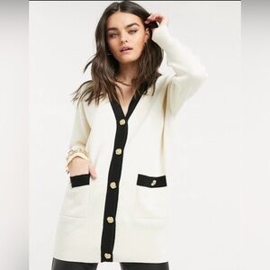 & Other Stories Cardigan Long Oversized Gold Button Knit Cream M